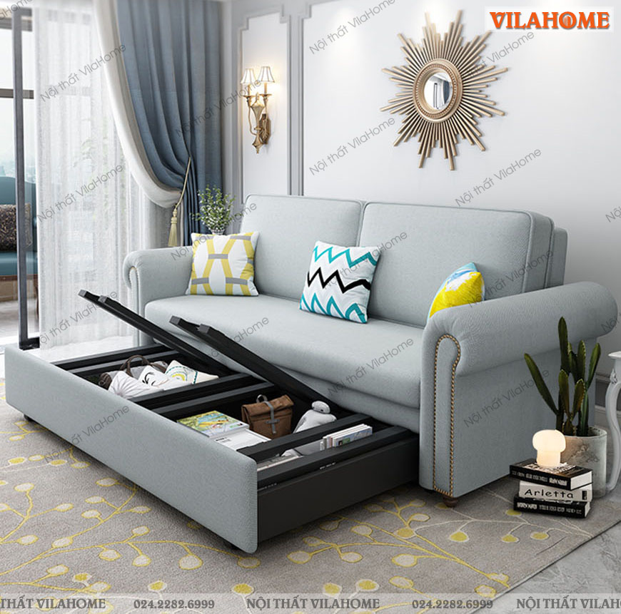 giường ghế sofa màu xanh nhạt hiện đại, trẻ trung, mang phong cách nhẹ nhàng, mát dịu