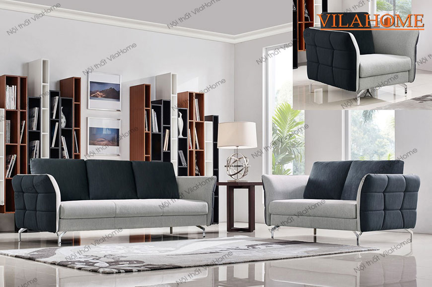 Bộ bàn ghế sopha đẹp Vilahome với thiết kế gồm hai gam màu xanh xám hiện đại, nổi trội