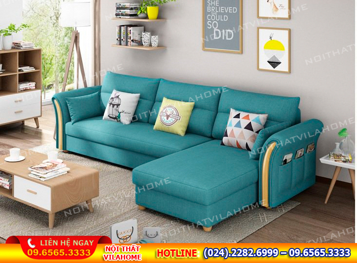 Ghế sofa giường tại Gò Vấp bọc vải xanh ngọc đậm