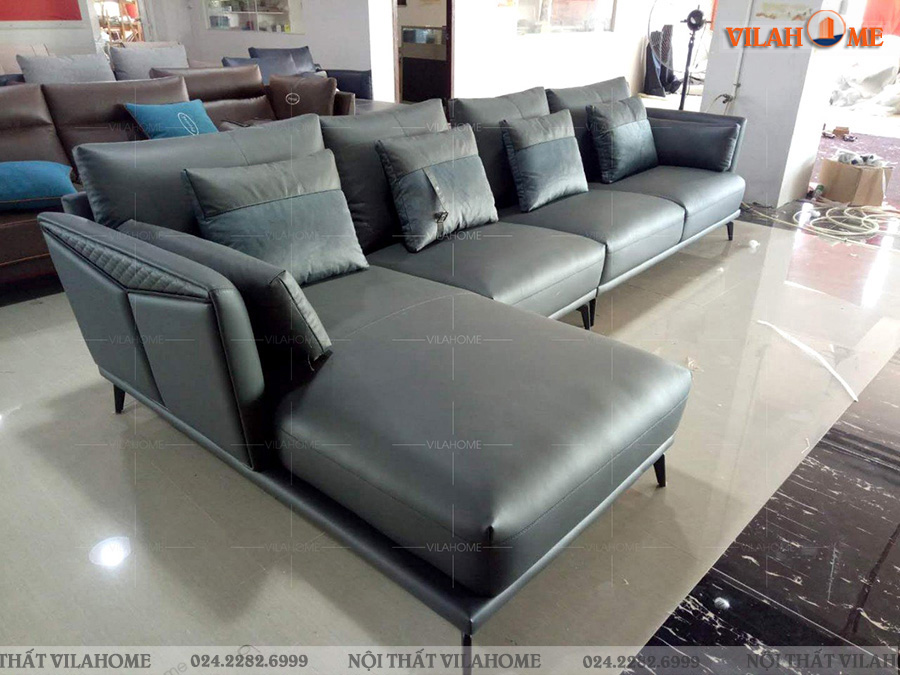 sofa da màu xám xanh