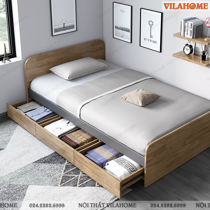 giường ngủ gỗ đơn có ngăn tủ dưới gầm
