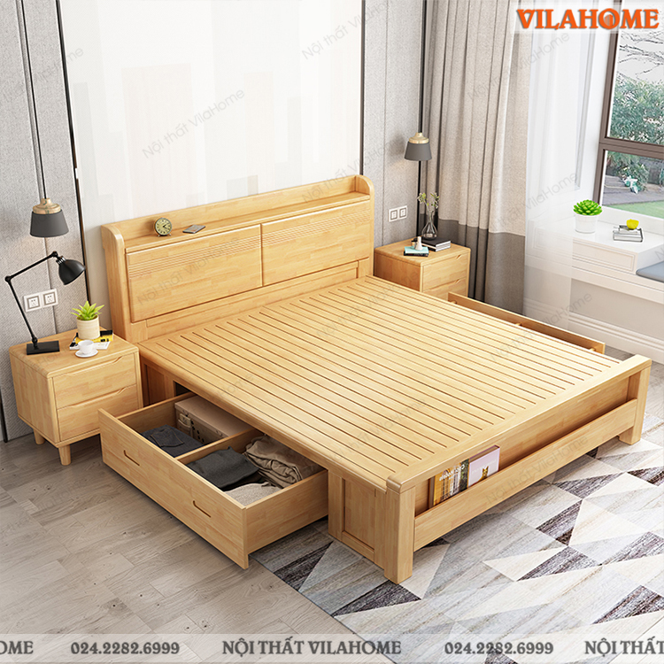 Giường ngủ gỗ công nghiệp có hộc để đồ tiện lợi