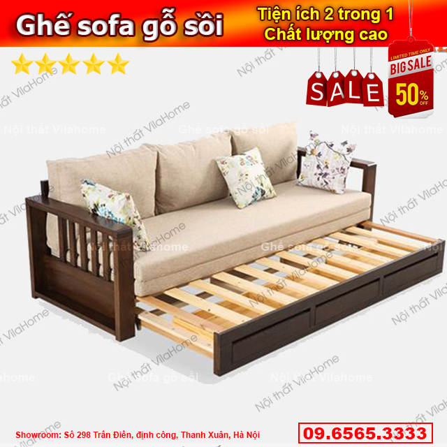 Sofa gỗ sồi, Sofa giường gỗ sồi tự nhiên