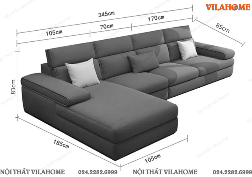  Sofa Nỉ màu xanh ghi sẫm góc lớn 3m45 x 1m85