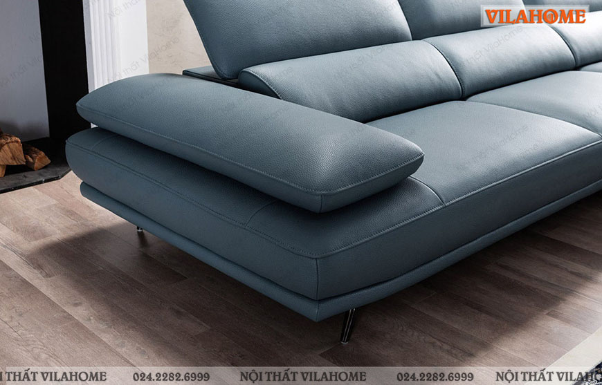Chất liệu da đẹp của bộ sofa chung cư màu xanh da trời 