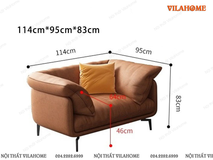 Sofa cao cấp đơn màu da bò 1m14 kiểu Ý