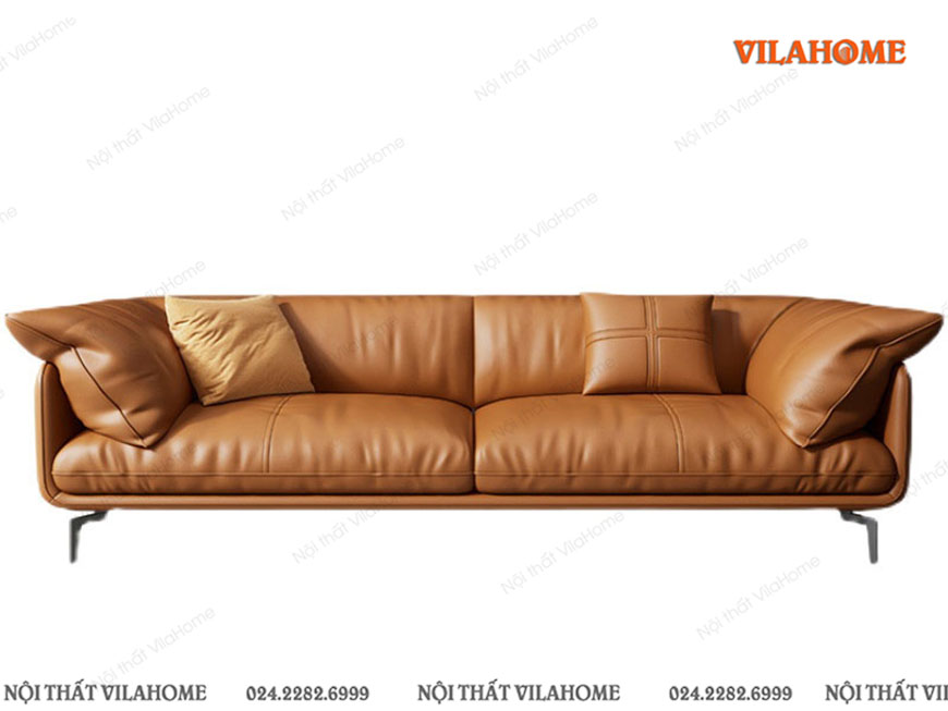 Sofa cao cấp kiểu Ý dáng văng dài màu da bò