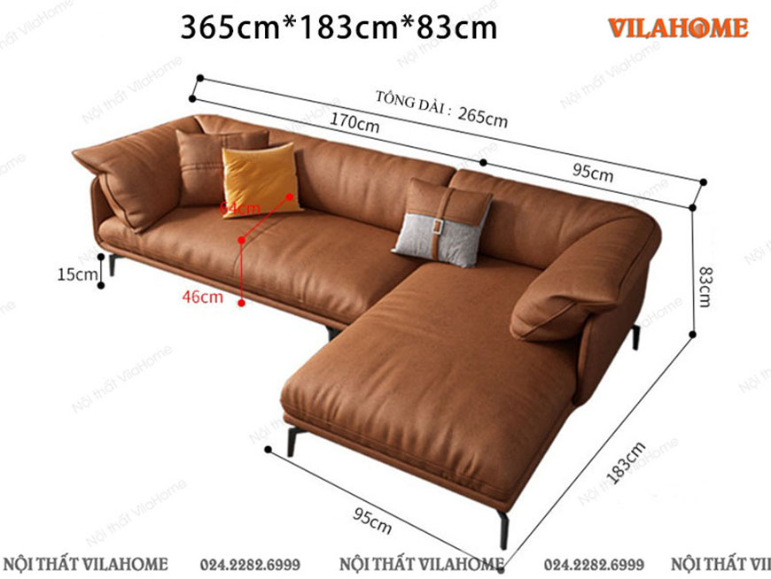 Mẫu sofa cao cấp 3m65 x 1m8 màu da bò