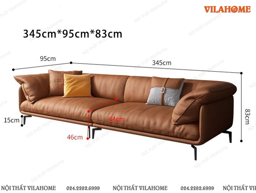 Mẫu sofa cao cấp văng dài 3m45 màu da bò