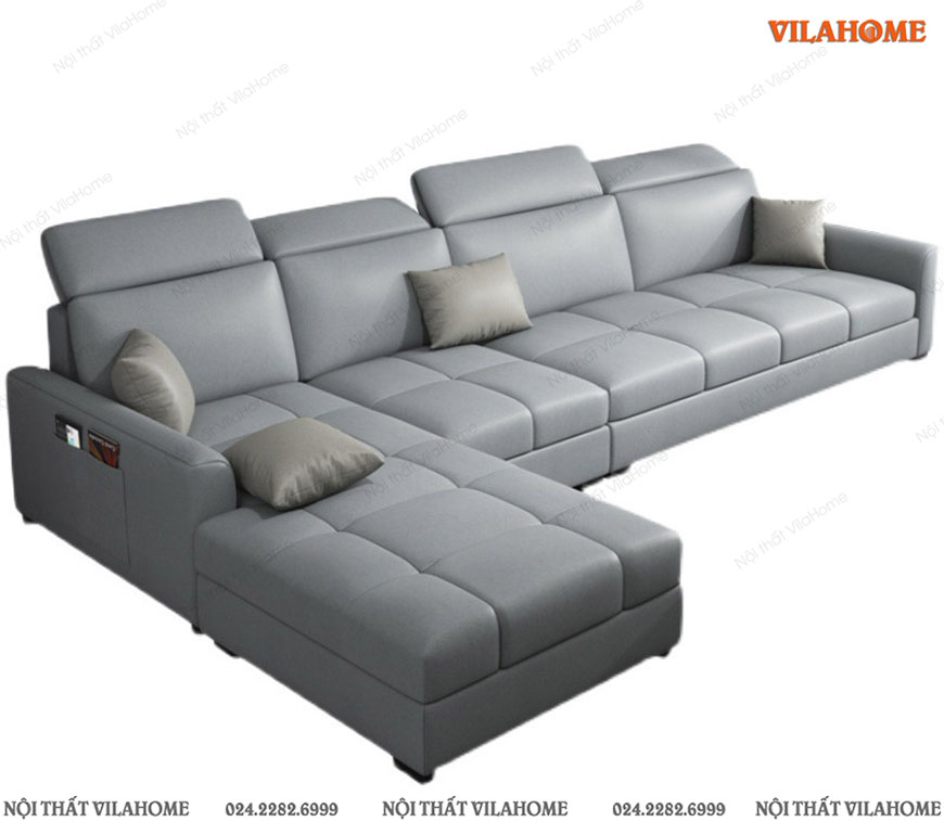 Mẫu sofa cao cấp góc chữ L chân thấp dáng vuông hiện đại