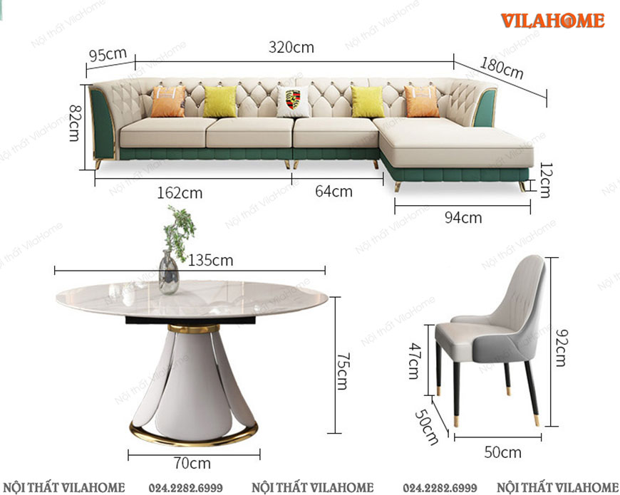 Ghế sofa cao cấp với bàn trà chân cao màu trắng và ghế đơn nhập khẩu