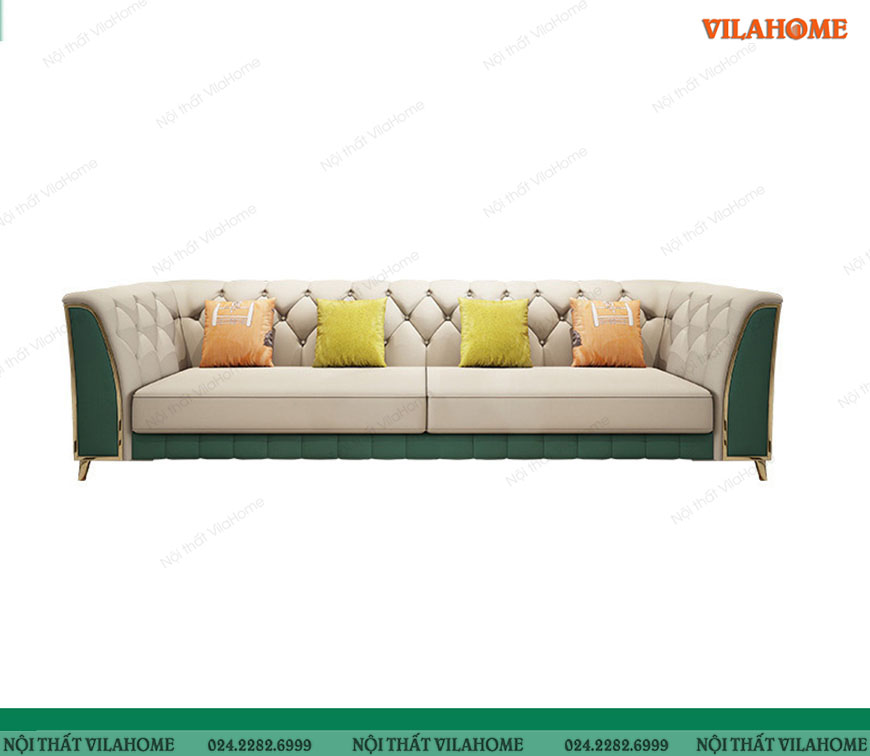 Ghế sofa cao cấp văng đôi dài màu trắng mạ vàng