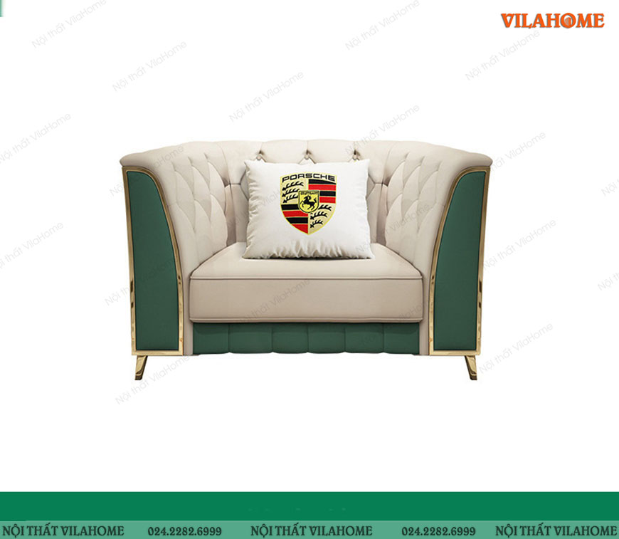 Ghế sofa đơn cao cấp màu trắng sang trọng mạ vàng