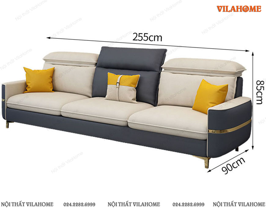Sofa cao cấp chân mạ vàng văng 3 chỗ 2m55