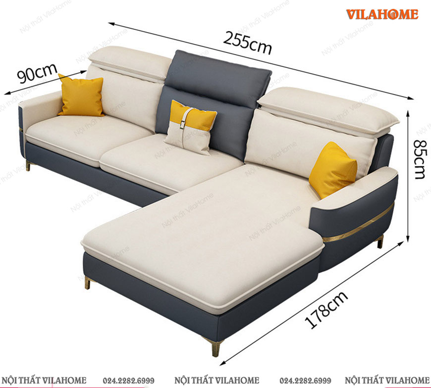 Ghế sofa cao cấp góc 2m55 sâu 1m8 màu xanh trắng
