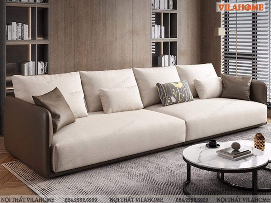 Sofa nỉ góc màu trắng kết hợp bọc da cao cấp kiểu dáng hiện đại