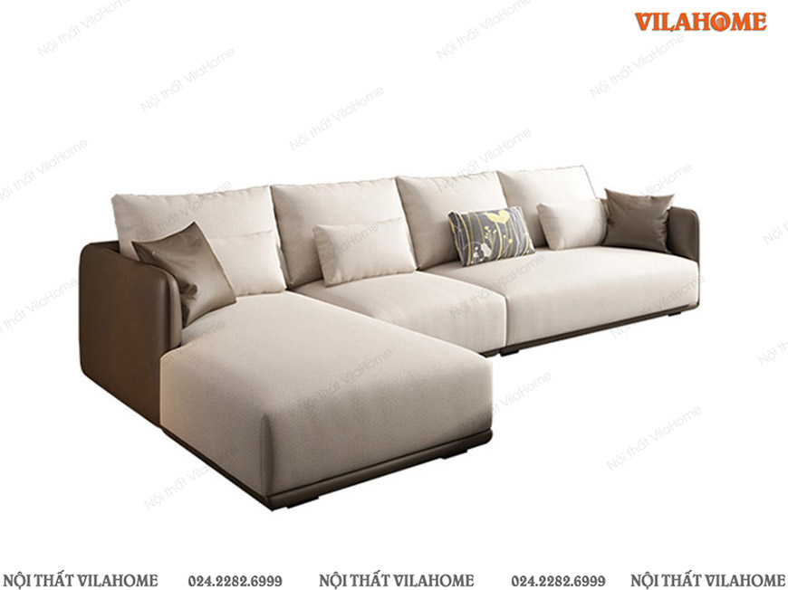 Sofa nỉ góc màu trắng kết hợp bọc da cao cấp