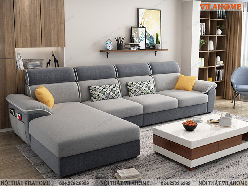 Ghế sofa nỉ Indo hai màu ghi và xanh ghi