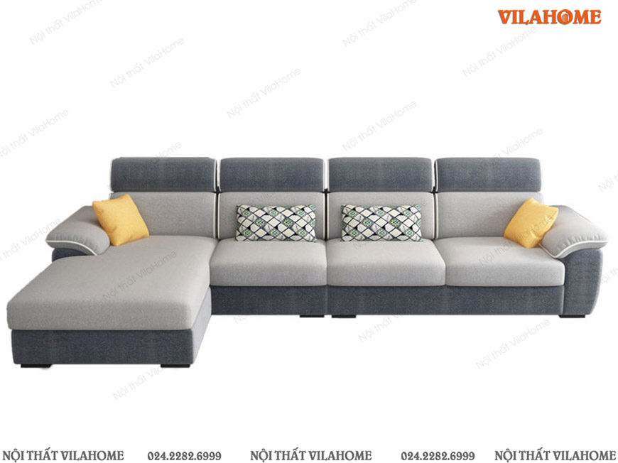 Mẫu sofa nỉ góc gầm thấp hai màu kết hợp