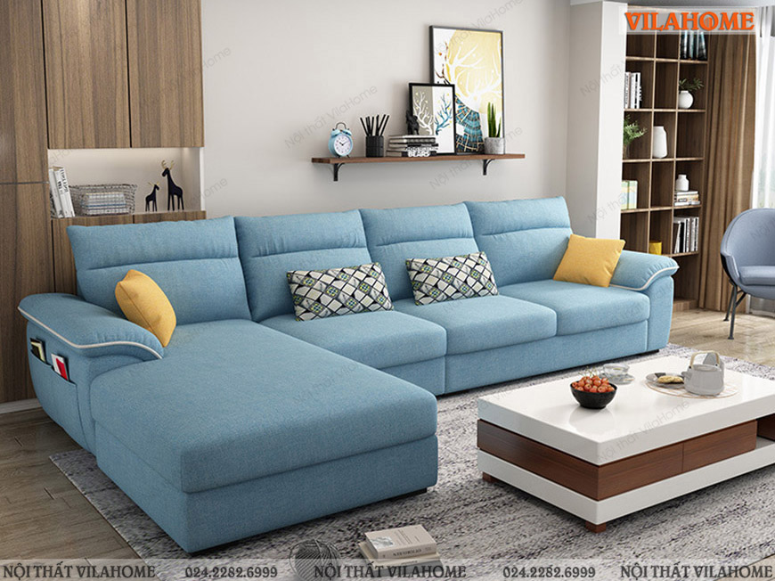 Ghế sofa nỉ màu xanh hiện đại 3m25 x 1m8