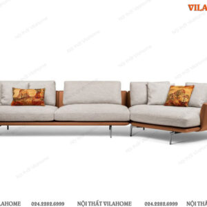 Ghế sofa nỉ góc tam giác màu trắng và nâu da bò