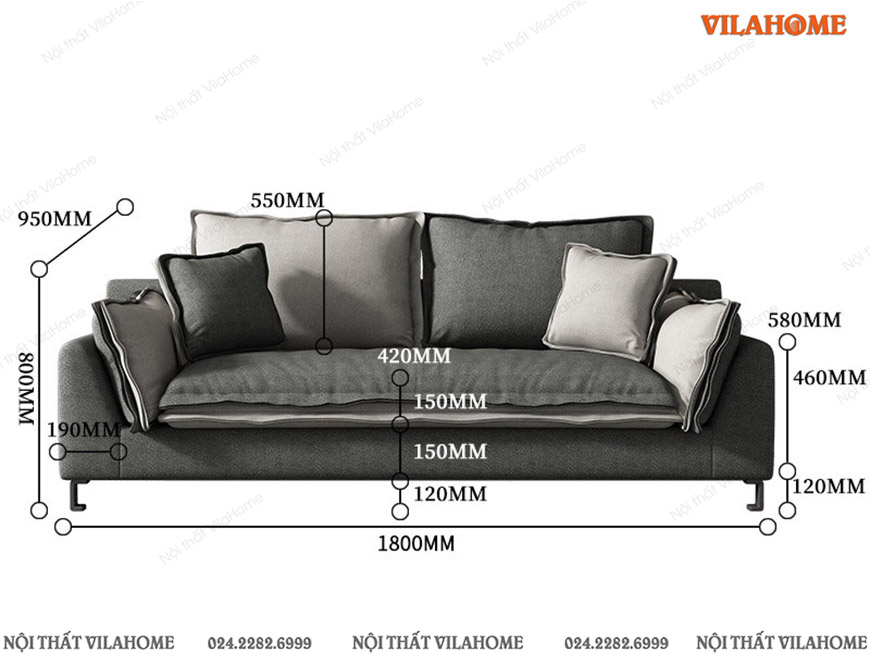 Ghế sofa nỉ văng nhỏ gọn 1m8 x 0.95