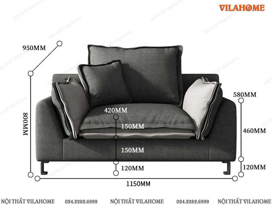 Sofa nỉ đơn màu xám pha ghi 1.15 x 0.95m
