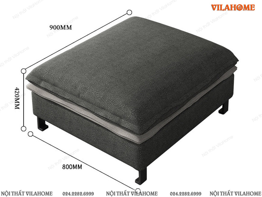 Đôn sofa đơn màu xám viền ghi 0.9x0.8m