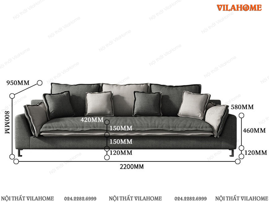 Sofa nỉ dáng văng 2m2 x 0.95m