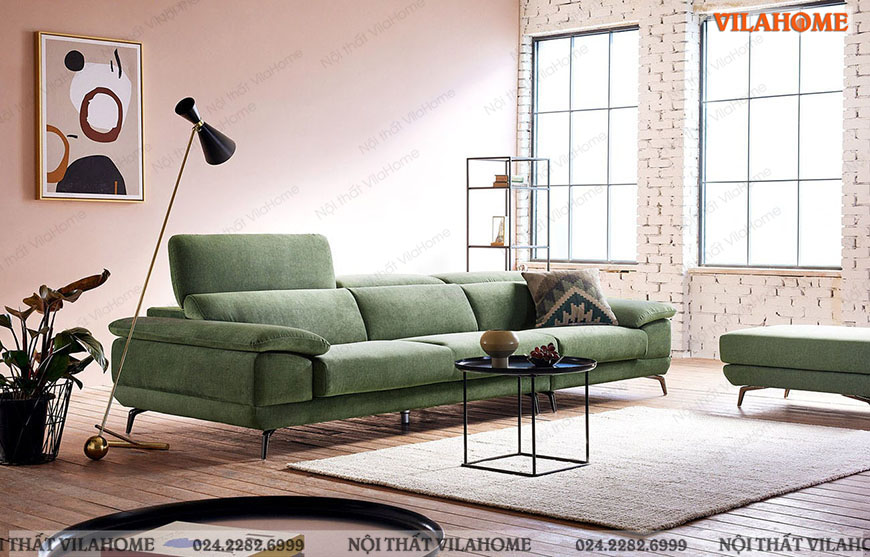 Sofa văng xanh rêu hiện đại trơn không rút múi