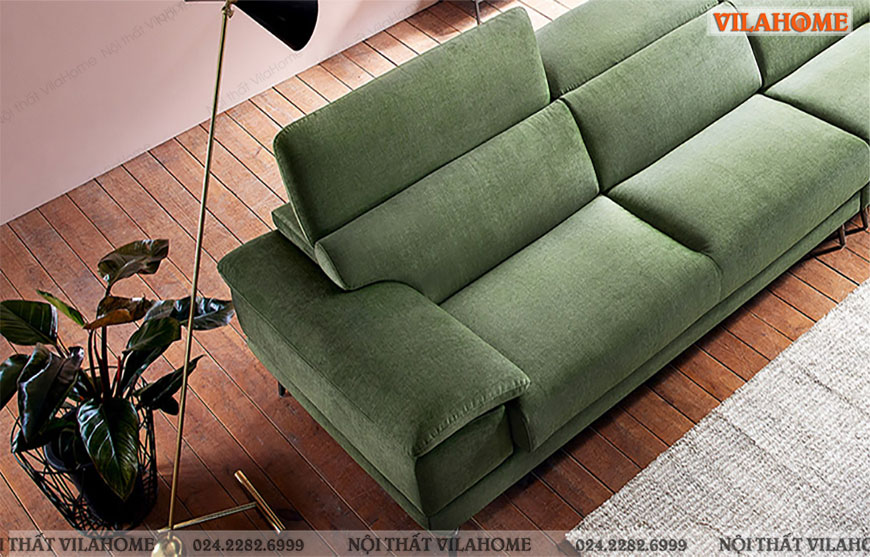 Sofa văng xanh rêu hiện đại trơn không rút múi