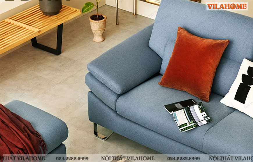 Mẫu sofa văng màu xanh dương chất liệu nỉ nhập khẩu