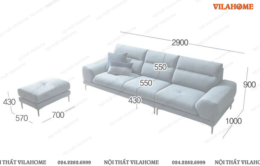 Bản vẽ kích thước sofa văng 2900 x 1000mm