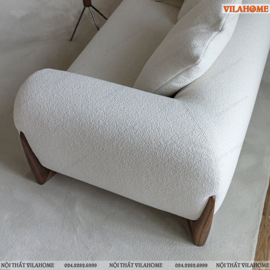 Sofa văng nỉ màu trắng chân gỗ tự nhiên
