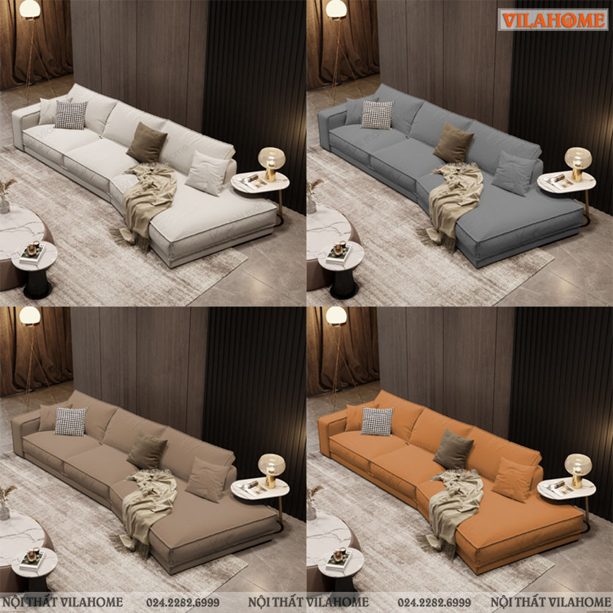 Bộ sưu tập sofa văng vải nỉ chữ V màu trắng, xanh ghi, màu be, cam đất