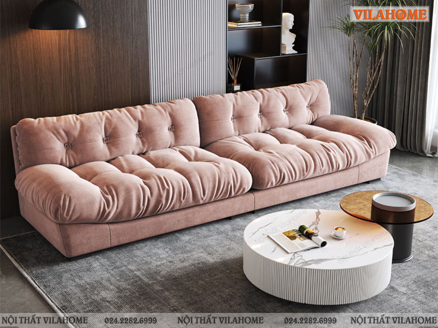 Sofa văng dáng dài đệm bông mềm màu hồng
