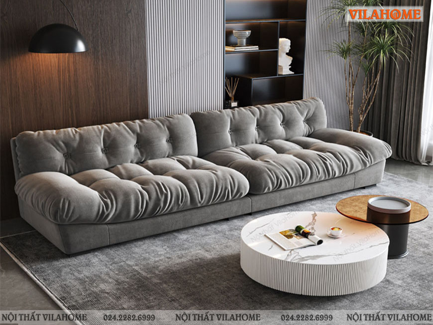 Sofa văng dài 2m5 màu ghi xám đệm bông dày