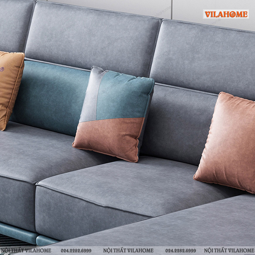 Chất liệu bọc da cao cấp mẫu sofa phòng khách góc chữ L màu xanh