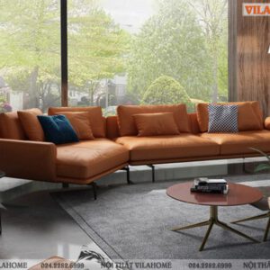 sofa phòng khách màu da bò góc chữ V