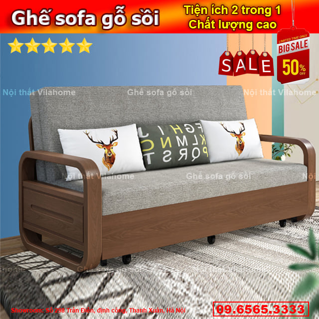 Sofa giường gỗ óc chó cao cấp phòng khách 