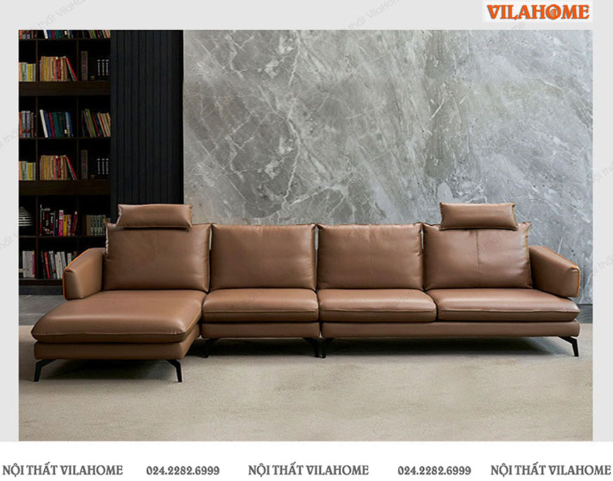 Sofa Góc Màu Nâu Bò Dáng Đệm Mỏng GDF164|Vilahome