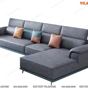 Ghế sofa góc đệm vuông góc da màu xanh