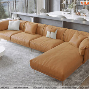 Sofa góc da đệm mềm màu vàng bò