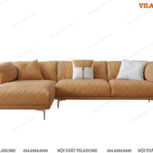 Mẫu sofa góc da màu vàng bò đệm mềm