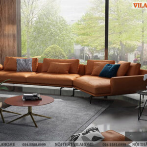 Sofa góc màu da bò chữ V