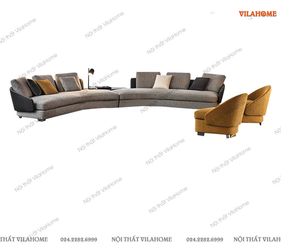 Bộ sofa vải dáng cong hiện đại màu ghi