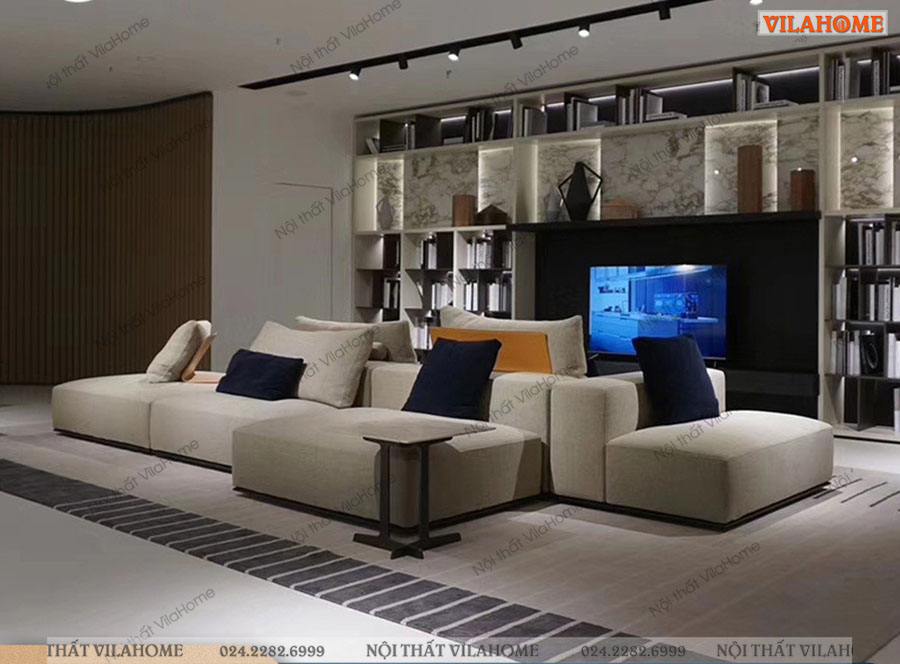 Sofa vải góc màu trắng thiết kế hiện đại