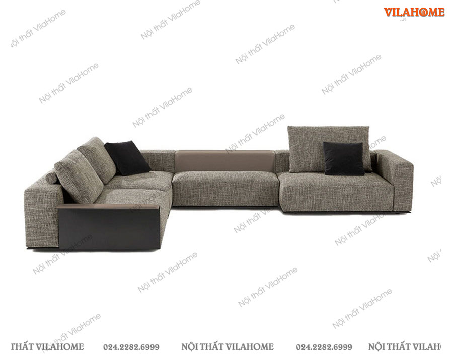 Bộ sofa vải màu xám dáng góc