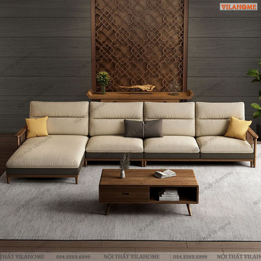 Sofa vải góc khung gỗ hiện đại