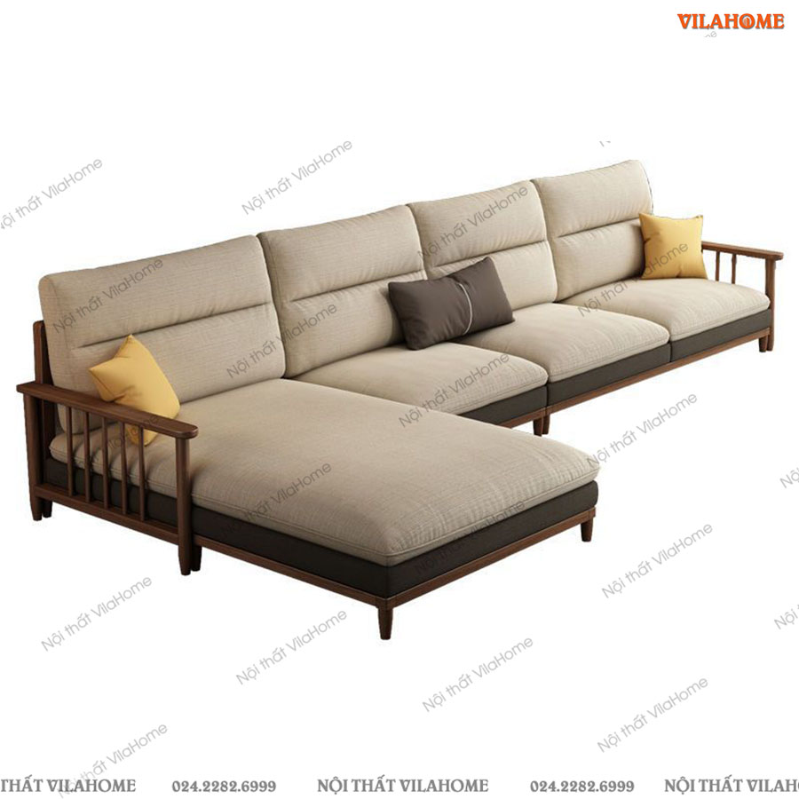 Bộ ghế sofa vải góc khung gỗ